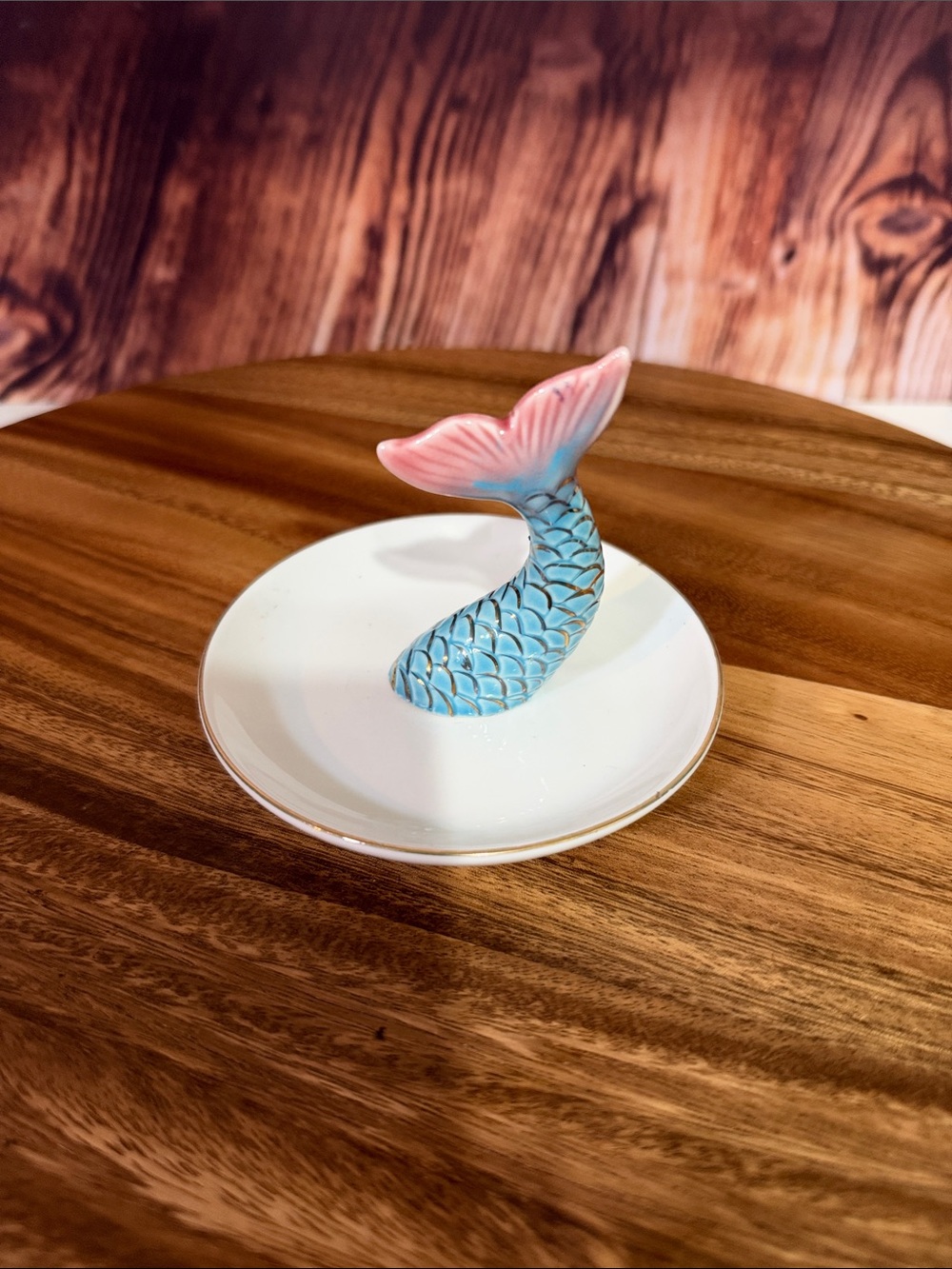 Blue and Pink Mermaid Tail Fish Ornament Ring Dish